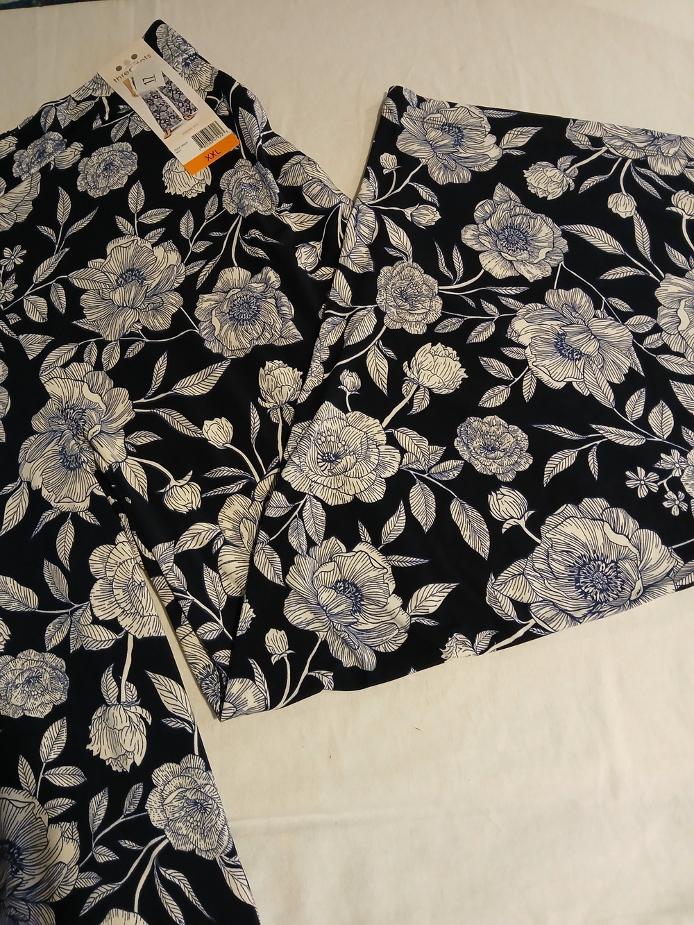 Three Dots Navy Wide-Leg Floral Pants Cottagecore Boho